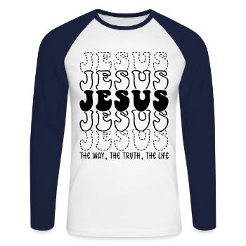 Jésus Le Chemin La Vérité La Vie Christ - T-shirt baseball manches longues Homme - blanc/marine - Devant - Nik (191cm)