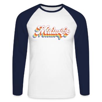 Nurse Midwife Birth Worker Retro - Unisex Baseballshirt langarm - Weiß/Navy - Vorne - Nik (191cm)