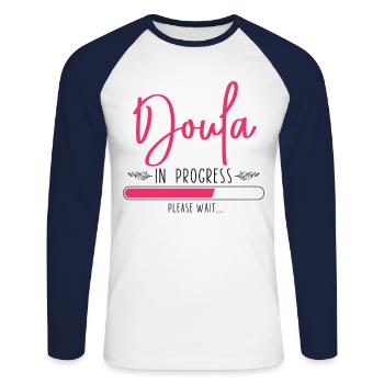 Doula Travailleuse à la naissance Doula étudiante - T-shirt baseball manches longues Homme - blanc/marine - Devant - Nik (191cm)