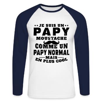 Un papy moustache comme un papy normal - T-shirt baseball manches longues Homme - blanc/marine - Devant - Nik (191cm)