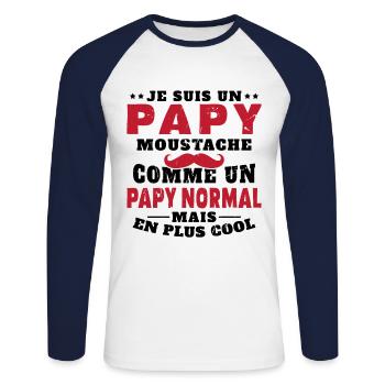 Un papy moustache comme un papy normal - T-shirt baseball manches longues Homme - blanc/marine - Devant - Nik (191cm)