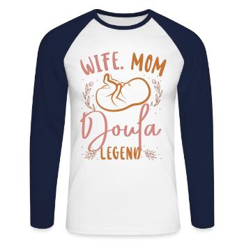 Doula accoucheuse maman femme. Maman. - T-shirt baseball manches longues Homme - blanc/marine - Devant - Nik (191cm)