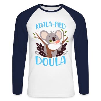 Doula Birth Worker Koala - Unisex Baseballshirt langarm - Weiß/Navy - Vorne - Nik (191cm)