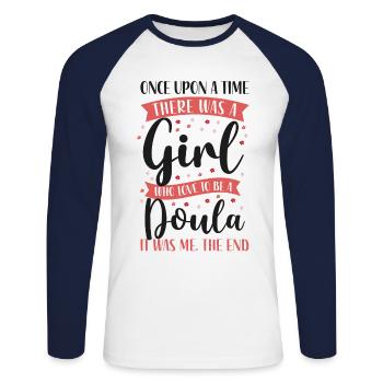 Doula Birth Worker Once Upon A - Unisex Long Sleeve Baseball T-Shirt - white/navy - Front - Nik (191cm)
