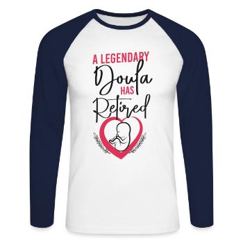 Doula Naissance Travailleur Retraite A - T-shirt baseball manches longues Homme - blanc/marine - Devant - Nik (191cm)