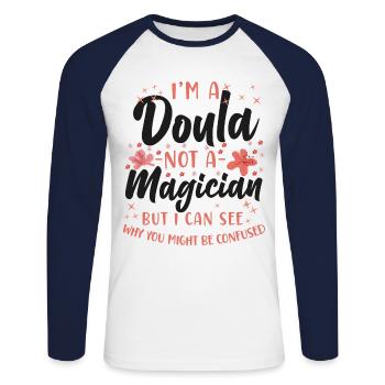 Doula accoucheuse Je ne suis pas une doula - T-shirt baseball manches longues Homme - blanc/marine - Devant - Nik (191cm)