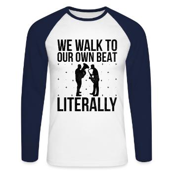 Marching Band Sayings Funny Marching Instruments - Unisex Long Sleeve Baseball T-Shirt - white/navy - Front - Nik (191cm)