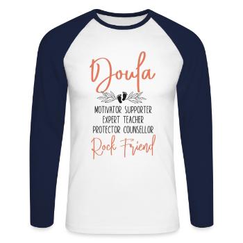 Doula Travailleuse à la naissance Doula Motivatrice - T-shirt baseball manches longues Homme - blanc/marine - Devant - Nik (191cm)