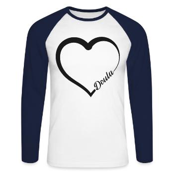 Doula Travailleuse à la naissance Doula du cœur - T-shirt baseball manches longues Homme - blanc/marine - Devant - Nik (191cm)