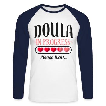 Doula Accoucheuse Étudiante Doula - T-shirt baseball manches longues Homme - blanc/marine - Devant - Nik (191cm)