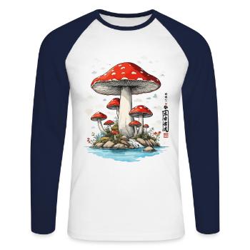 Retro Toadstool Art Mushroom Picker Design - Unisex Long Sleeve Baseball T-Shirt - white/navy - Front - Nik (191cm)