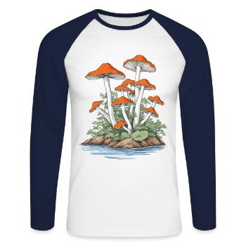 Mushroom Picker Vintage Forest and Nature Design - Unisex Long Sleeve Baseball T-Shirt - white/navy - Front - Nik (191cm)