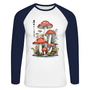 Ukiyo-E Toadstool Nature Art Mushroom Picker Design - Unisex Long Sleeve Baseball T-Shirt - white/navy - Front - Nik (191cm)