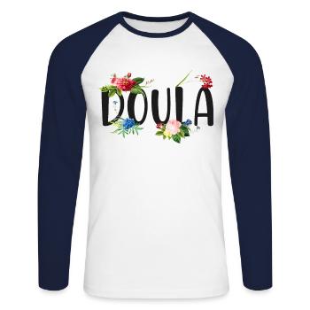 Doula Naissance Travailleur Fleur - T-shirt baseball manches longues Homme - blanc/marine - Devant - Nik (191cm)