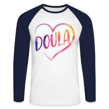 Doula Birth Worker Heart - Unisex Baseballshirt langarm - Weiß/Navy - Vorne - Nik (191cm)