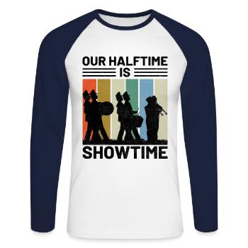 Marching Band Sayings Funny Marching Instruments - Unisex Long Sleeve Baseball T-Shirt - white/navy - Front - Nik (191cm)
