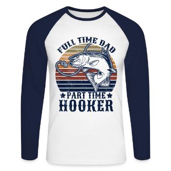 Angler Papa Vater Angeln Geschenkidee Lustig Humor - Unisex Baseballshirt langarm - Weiß/Navy - Vorne - Nik (191cm)