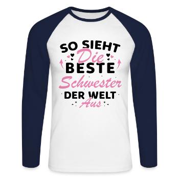 Beste Schwester der Welt Lustige beste Schwester - Unisex Baseballshirt langarm - Weiß/Navy - Vorne - Nik (191cm)