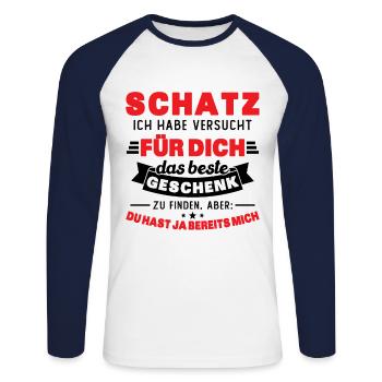 Schatz ich hab versucht für dich das beste - Unisex Baseballshirt langarm - Weiß/Navy - Vorne - Nik (191cm)