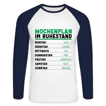 Wochenplan Rentner Ruhestand Personalisierbar Opa - Unisex Baseballshirt langarm - Weiß/Navy - Vorne - Nik (191cm)