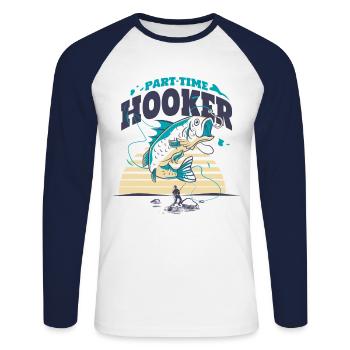 Pêcheur pêcheur pêche idée cadeau pêche humour - T-shirt baseball manches longues Homme - blanc/marine - Devant - Nik (191cm)