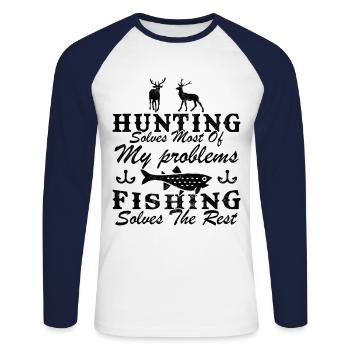 Drôle De Chasse Et De Pêche Cadeau Humour Chasseur - T-shirt baseball manches longues Homme - blanc/marine - Devant - Nik (191cm)
