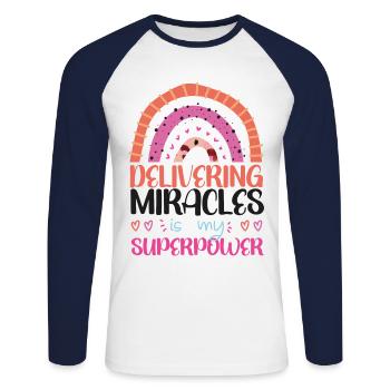 LD Labour And Delivery Nurse - Unisex Long Sleeve Baseball T-Shirt - white/navy - Front - Nik (191cm)