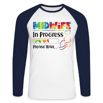 Nurse Midwife Birth Worker Student - Unisex Long Sleeve Baseball T-Shirt - white/navy - Front - Nik (191cm)