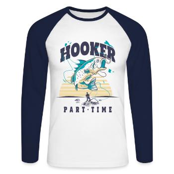 Pêcheur pêcheur idée cadeau pêche pêche humour - T-shirt baseball manches longues Homme - blanc/marine - Devant - Nik (191cm)