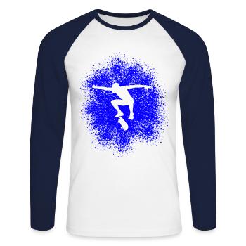 Skater Flip Trick Skateboard - Unisex Baseballshirt langarm - Weiß/Navy - Vorne - Nik (191cm)