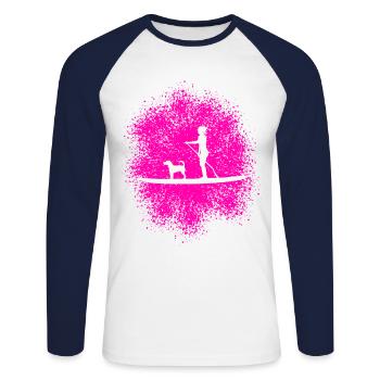 Stand Up Paddling with Dog - Unisex Long Sleeve Baseball T-Shirt - white/navy - Front - Nik (191cm)