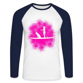 Stand Up Paddling with Dog – Perfect Team - Unisex Long Sleeve Baseball T-Shirt - white/navy - Front - Nik (191cm)