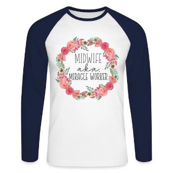 Nurse Midwife Birth Worker Midwife - Unisex Long Sleeve Baseball T-Shirt - white/navy - Front - Nik (191cm)
