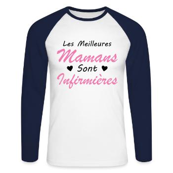 Les Meilleures Mamans Sont Infirmières - T-shirt baseball manches longues Homme - blanc/marine - Devant - Nik (191cm)