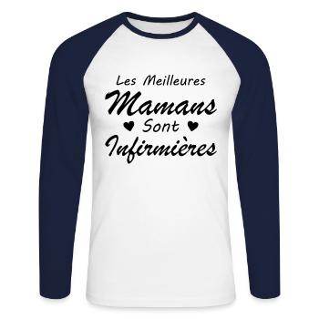 Les Meilleures Mamans Sont Infirmières - T-shirt baseball manches longues Homme - blanc/marine - Devant - Nik (191cm)