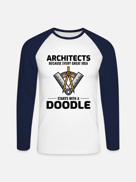 Arkitekt Doodles Interiør Design Innovation Sjovt - Langærmet herre-baseballshirt - hvid/marineblå