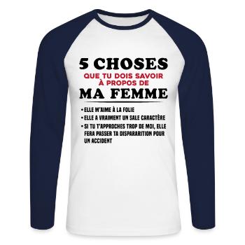 Humour Couple Jalousie Cadeau Amoureux Copain - T-shirt baseball manches longues Homme - blanc/marine - Devant - Nik (191cm)