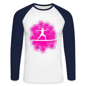 Yoga auf dem SUP – Entspannung auf dem Wasser - Unisex Baseballshirt langarm - Weiß/Navy - Vorne - Nik (191cm)