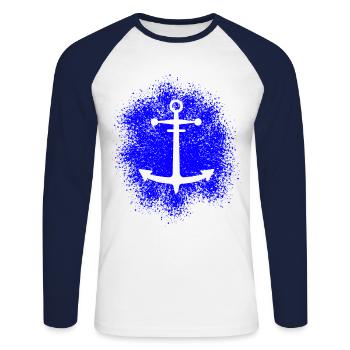 Anker – Symbol für Freiheit und Meer - Unisex Baseballshirt langarm - Weiß/Navy - Vorne - Nik (191cm)