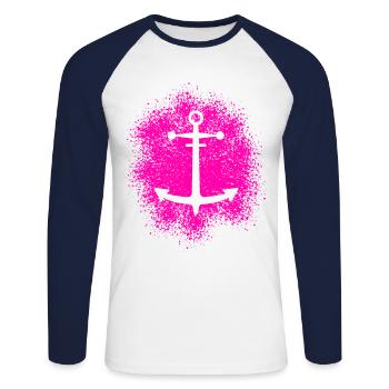 Anker – Symbol für Freiheit und Meer - Unisex Baseballshirt langarm - Weiß/Navy - Vorne - Nik (191cm)