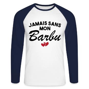 Barbu Assorti Humour Couple Cadeau St Valentin - T-shirt baseball manches longues Homme - blanc/marine - Devant - Nik (191cm)