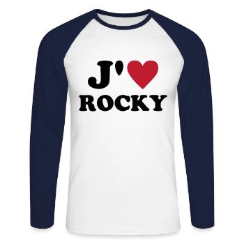 J'aime Rocky Coeur Chien Cadeau Saint Valentine - T-shirt baseball manches longues Homme - blanc/marine - Devant - Nik (191cm)
