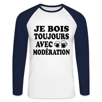 Je Bois Toujours Avec Modération Humour Apéro - T-shirt baseball manches longues Homme - blanc/marine - Devant - Nik (191cm)