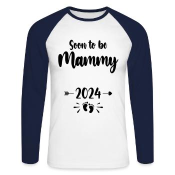 Mammy Soon To Be Mom 2024 Mother Pregnant Kids Mot - Unisex Long Sleeve Baseball T-Shirt - white/navy - Front - Nik (191cm)