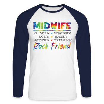 Nurse Midwife Birth Worker Midwife - Unisex Long Sleeve Baseball T-Shirt - white/navy - Front - Nik (191cm)