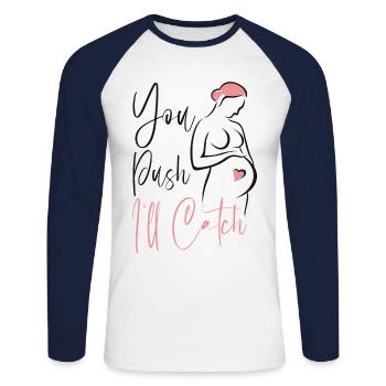 LD Labour And Delivery Nurse - Unisex Long Sleeve Baseball T-Shirt - white/navy - Front - Nik (191cm)