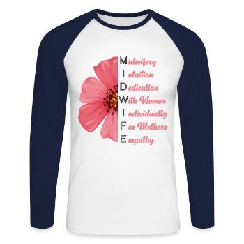 Nurse Midwife Birth Worker - Unisex Baseballshirt langarm - Weiß/Navy - Vorne - Nik (191cm)