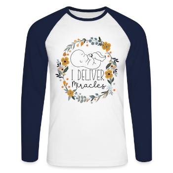 LD Labour And Delivery Nurse - Unisex Long Sleeve Baseball T-Shirt - white/navy - Front - Nik (191cm)
