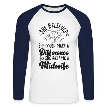 Nurse Midwife Birth Worker She - Unisex Baseballshirt langarm - Weiß/Navy - Vorne - Nik (191cm)