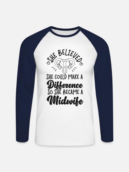 Sygeplejerske Jordemoder Fødselshjælper Hun - Langærmet herre-baseballshirt - hvid/marineblå